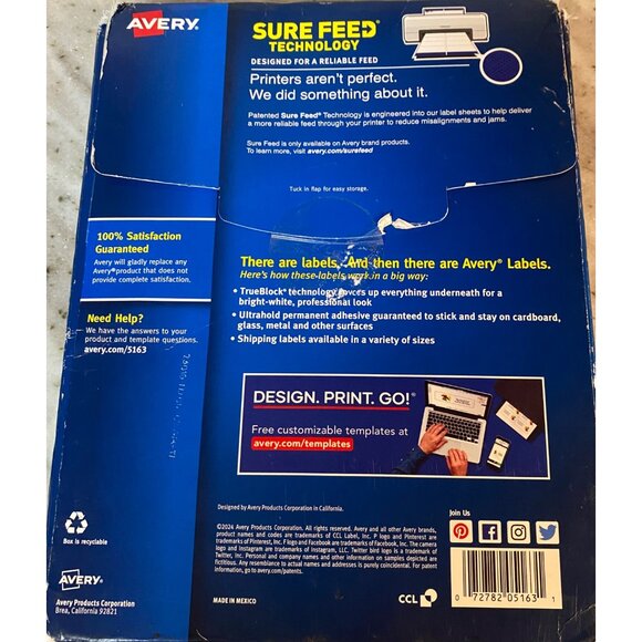 NEW Avery 5163 2" x 4" Shipping Labels TrueBlock White 100 Sheets 1000 Labels - Picture 2 of 2